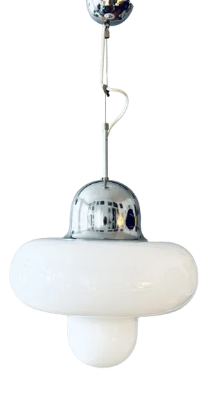 Italian Opal Glass and Chrome Pendant Lamp, 1970s