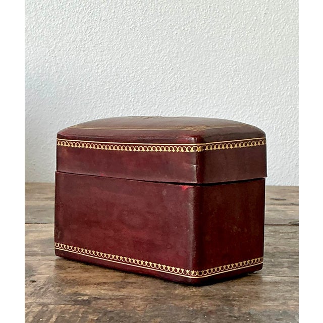 Mid-Century Modern Vintage Gold Embossed Leather Card Box For Sale - Image 3 of 12