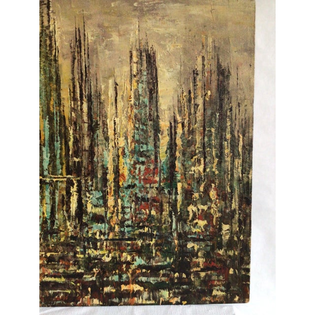 1950s 1950s Abstract Cityscape Oil Painting on Canvas Painting For Sale - Image 5 of 7