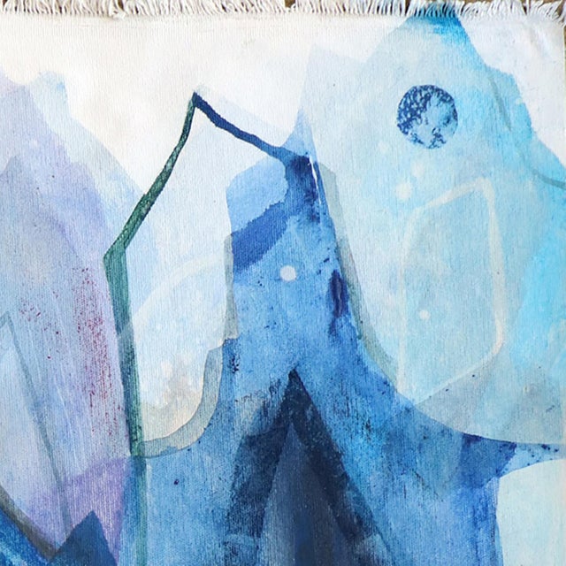 Abstract Wild Blue 1 - Original Blue Architectural Landscape Acrylic Painting on Canvas For Sale - Image 3 of 6