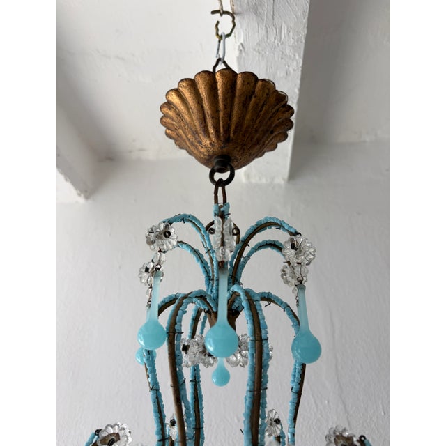 Blue Opaline Drops Beaded Chandelier, Circa 1920 For Sale - Image 4 of 13