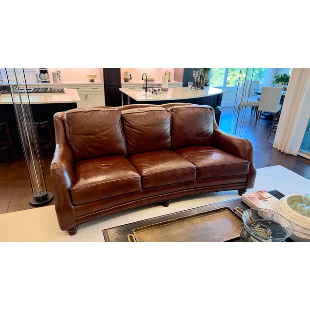 Early 21st Century Hancock & Moore Brown (Portfolio Tobacco)Leather Sofa With Nailhead Trim and Turned Bun Feet For Sale - Image 5 of 11