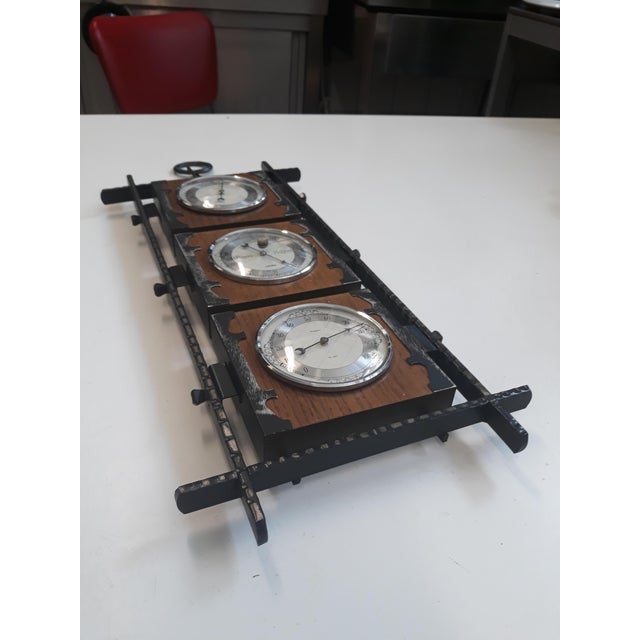 Weather Station Hygrometer Barometer Thermometer in Metal and Wood from Sundo, 1970s For Sale - Image 4 of 11