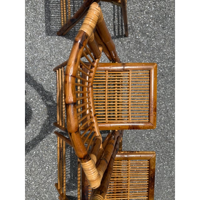 1990s Boho Chic Rattan Burnt Finish Folding Dining Chairs - Set of 10 For Sale - Image 12 of 15