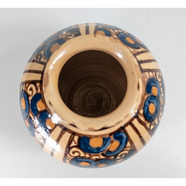 Ceramic 1930's French Art Deco Hispano Moresque Style Terra Cotta Redware Vase, Signed For Sale - Image 7 of 13