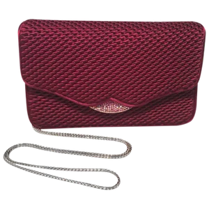 Judith Leiber Dark Red Satin Silk and Swarovski Crystal Evening Bag Clutch