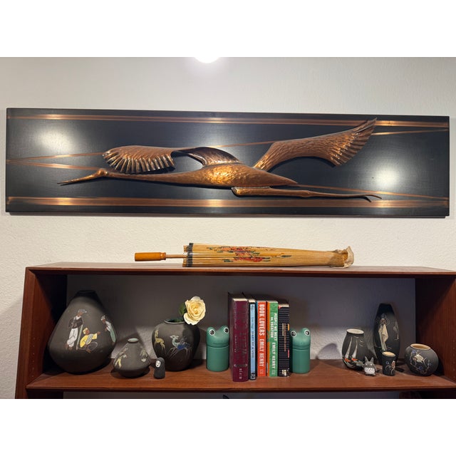 Mid-Century Modern Metal and Copper Wall Decoration with Birds, 1970s For Sale - Image 3 of 15