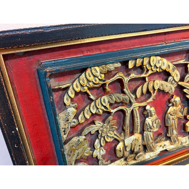 Chinese Chinese Giltwood Relief Carving/Painting For Sale - Image 3 of 3