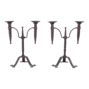 Pair of Antique French Iron Candle Sticks