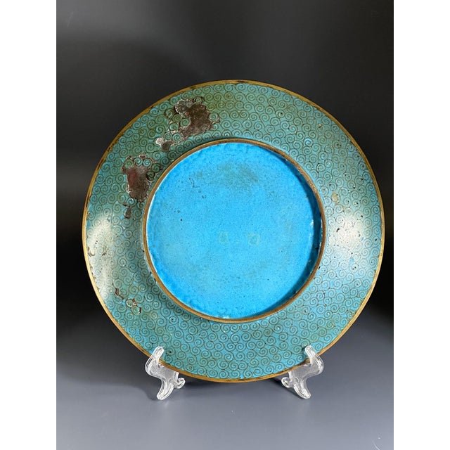 Blue Antique Japanese Bronze Cloisonné Plate, 1890s For Sale - Image 8 of 10