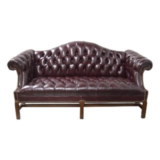 Late 20th Century Tufted Leather Loveseat Chesterfield Style Camelback Sofa For Sale