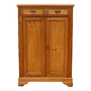 Antique Pine Vertiko Cabinet | Late 19th Century Solid Wood Cupboard With Drawers & Shelves | Rustic European Storage Cabinet For Sale