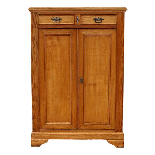 Antique Pine Vertiko Cabinet | Late 19th Century Solid Wood Cupboard With Drawers & Shelves | Rustic European Storage Cabinet For Sale