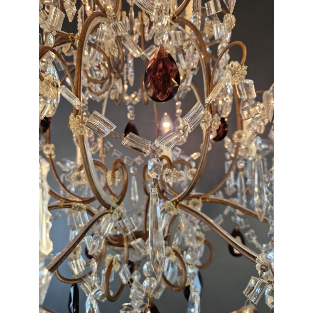Brass Vintage Venetian Style Klassik Crystal Chandelier With Purple Crystal Drops For Sale - Image 8 of 9