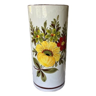 Vintage Italian Hand-Painted Ceramic, Umbrella Stand / Floor Vase in the Deruta / Faenza Tradition (Export Ware), Circa 1950s–70s For Sale