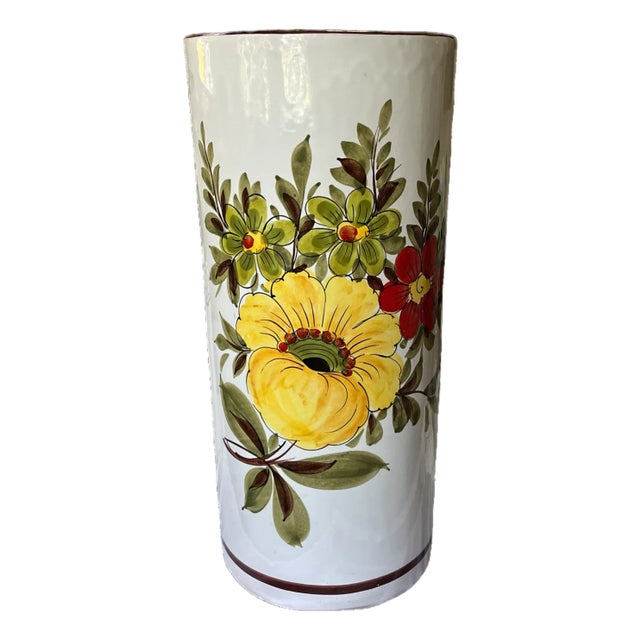 Vintage Italian Hand-Painted Ceramic, Umbrella Stand / Floor Vase in the Deruta / Faenza Tradition (Export Ware), Circa 1950s–70s For Sale
