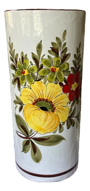 Vintage Italian Hand-Painted Ceramic, Umbrella Stand / Floor Vase in the Deruta / Faenza Tradition (Export Ware), Circa 1950s–70s