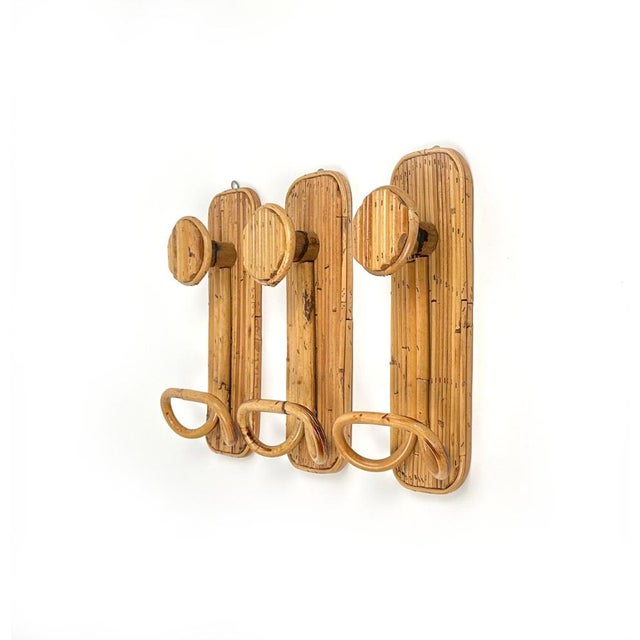 Wood Coat Rack Stands in Bamboo and Rattan, Italy, 1970s, Set of 3 For Sale - Image 7 of 16