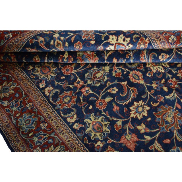 Hand-Knotted Sarogh Rug in Floral Pattern on Deep Blue Background For Sale - Image 10 of 12