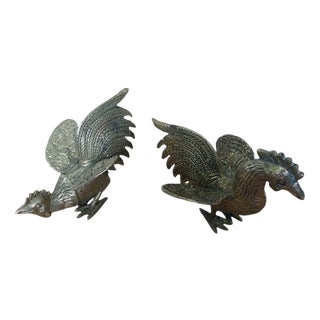Fighting Roosters in Brass, 1970, Set of 2 For Sale