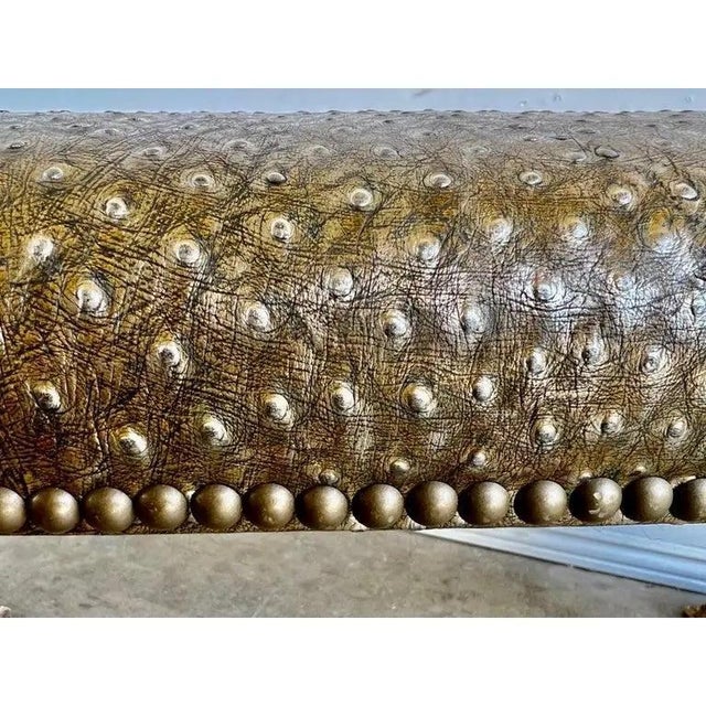 Brass Ostrich Embossed Silvered Benches With Nailhead Trim Detail For Sale - Image 8 of 17
