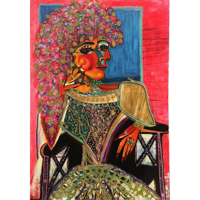 Oil on canvas infused with rhinestones & silk mixed media Leticia is a Spanish artist who enjoys creating art from...