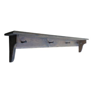 Vintage Farmhouse English Cottage Wooden Wall Shelf With Peg Hooks For Sale