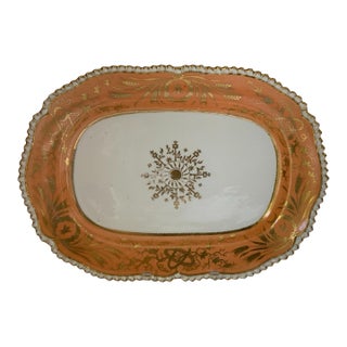 Antique John Davenport Tangerine Orange Gold Gilt 16" Oval Serving Platter Made in England 1810-1830 For Sale