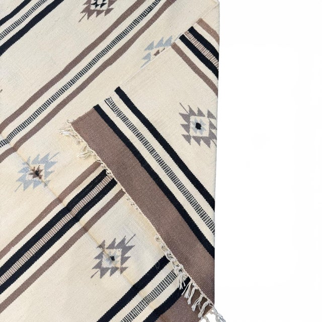 2000 - 2009 Handwoven Indian Kilim Rug | 6' X 9' | Ivory Field With Striped Tribal Geometric Design For Sale - Image 5 of 5
