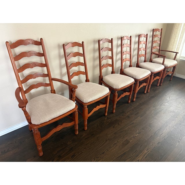 Pennsylvania House Vintage Pennsylvania House French Country Solid Cherry Ladderback Dining Chairs – Set of 6 Circa. 1988 For Sale - Image 4 of 7