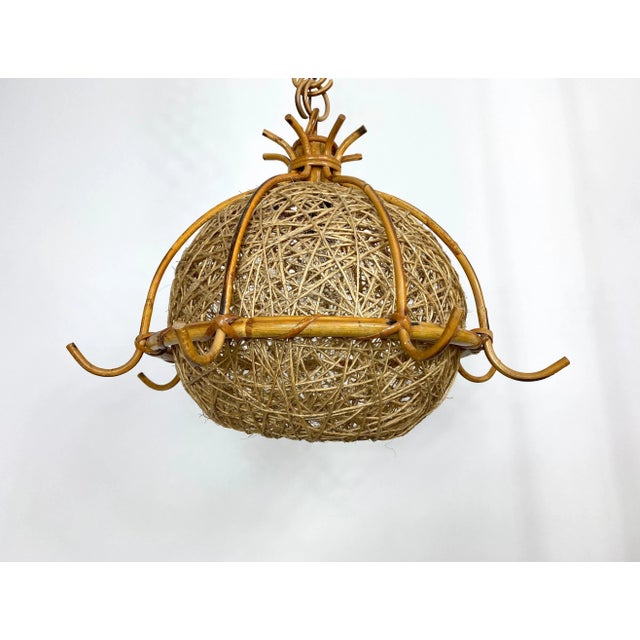 1960s Bamboo Rattan & Rope Chandelier Pendant, Italy, 1960s For Sale - Image 5 of 11