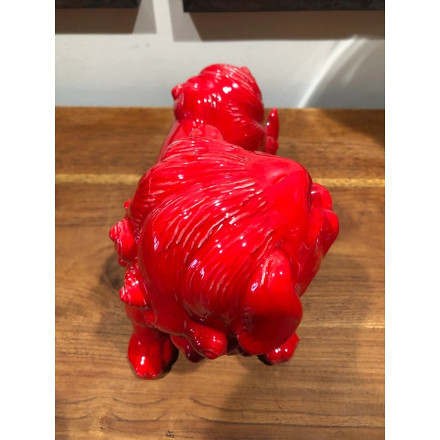 Late 20th Century Vintage Red Asian Glazed Ceramic Foo Dog For Sale - Image 5 of 10