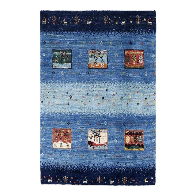 Blue Color Fine Hand Knotted Persian Gabbeh Rug For Sale