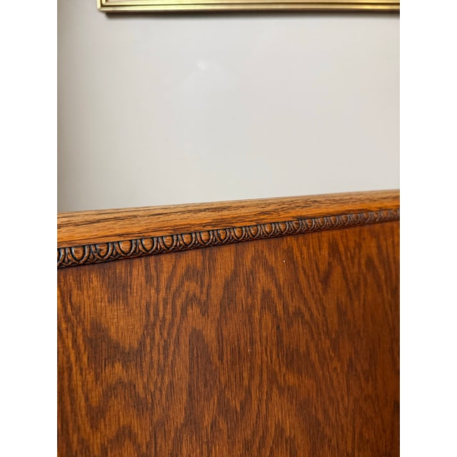 Brown Antique Solid Mission Carved Oak Wood Church Pew Bench For Sale - Image 8 of 12