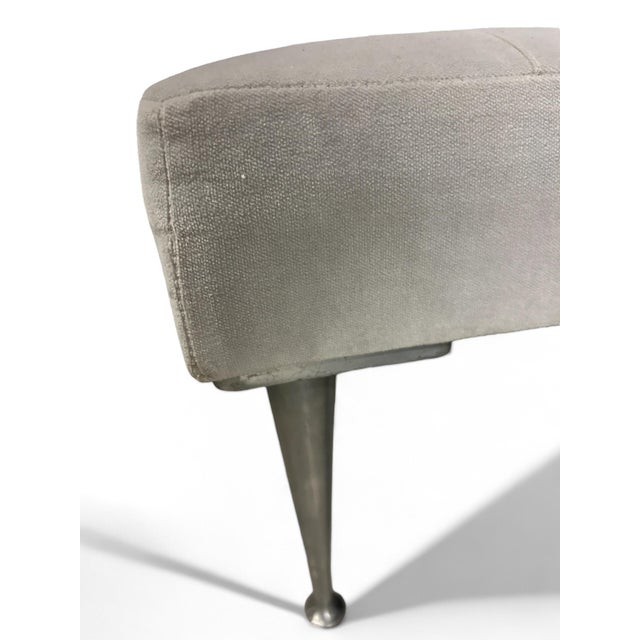 2020s Oversized Square Tufted Ottoman in Light Grey Velvet With Solid Cast Steel Legs For Sale - Image 5 of 7