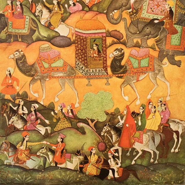 1950s 1950 Princess Voyaging in a Palanquin, Original Gold-Leafed Parisian Lithograph For Sale - Image 5 of 13