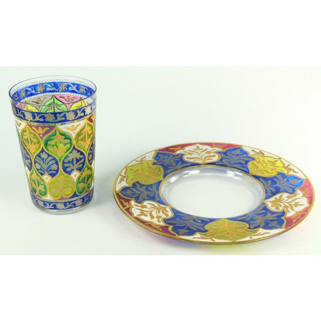 184287 Davis Collamore & Co. New York Enameled Glass Cup & Plate Set