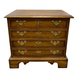 Vintage Wellington Hall Traditional Chippendale Style Walnut Four Drawer Nightstand For Sale