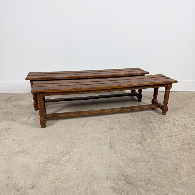 Antique Oak Benches with Turned Legs, 1920s, Set of 2, in Very Good conditions. Designed 1920 to 1949