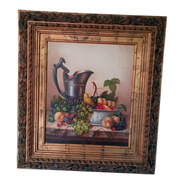 1980s Cartiff Original Still Life — Silver Pitcher and Fruit Bowl — Oil on Canvas, Signed For Sale