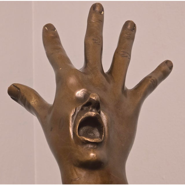 Bronze Late 20th Century Signed Solid Bronze Surrealist Hand and Face Sculpture For Sale - Image 8 of 10