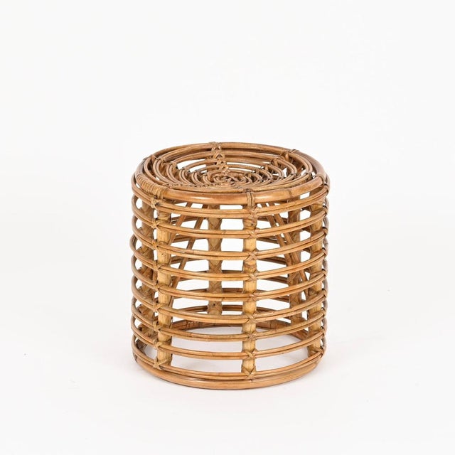 Rattan and Wicker Round Stool attributed to Tito Agnoli, Italy, 1960s For Sale - Image 3 of 11