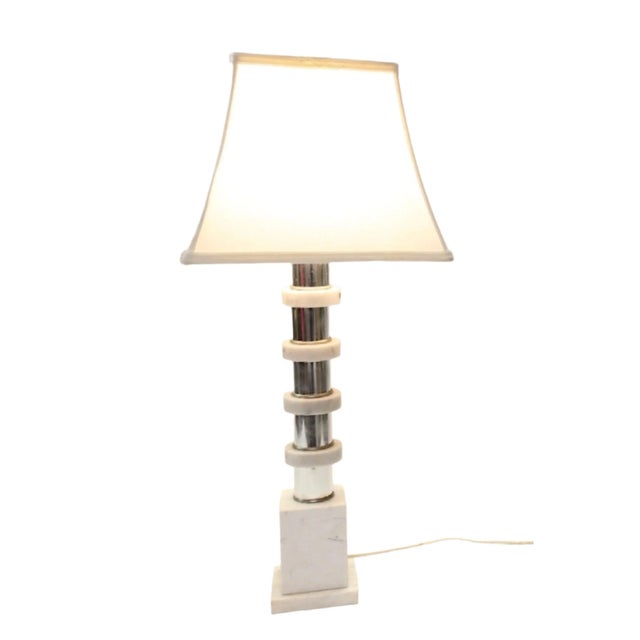 Mid-Century Modern 1970s Stacked Rings of Carrara Marble Table Lamp For Sale - Image 3 of 8