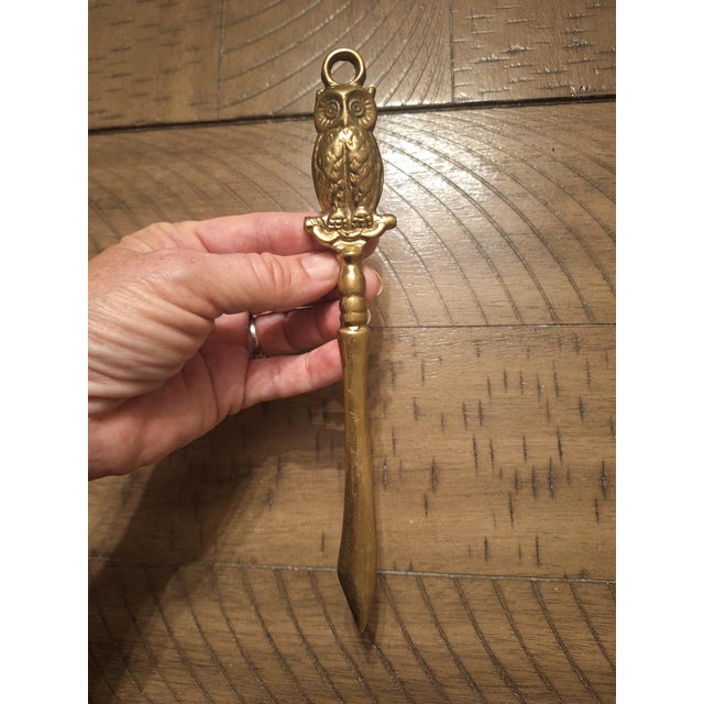 1940s Vintage Mid-Century Cast Brass Wise Owl Figural Letter Opener For Sale - Image 5 of 5