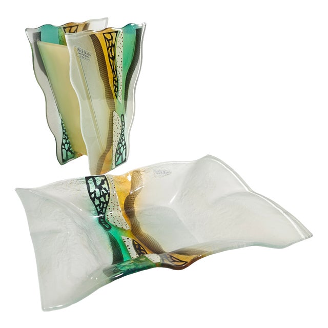 Murano Glass Vase and Centerpiece by Mario Bizzotti, Italy, 1980s, Set of 2 For Sale