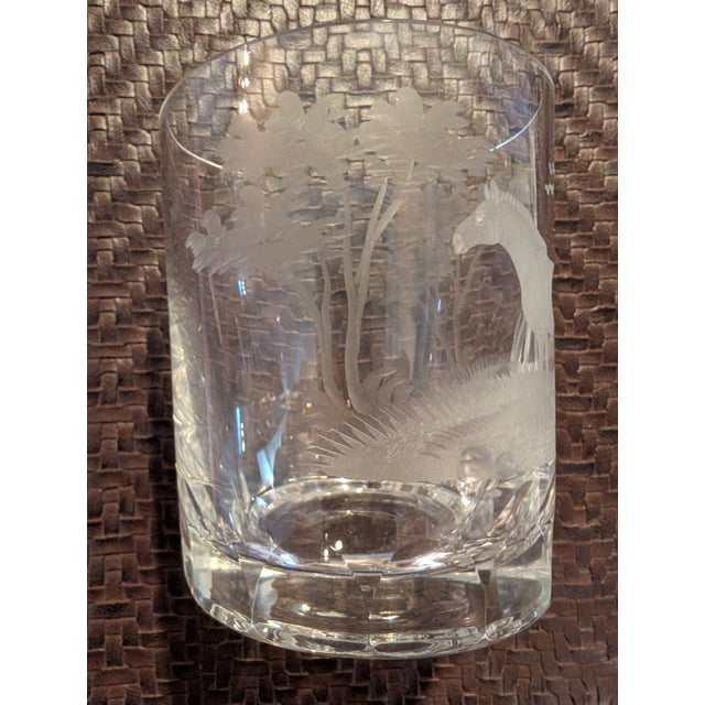 Mid 20th Century Queen Lace Crystal Double Old Fashioneds, Leopard and Zebra Etchings- a Pair For Sale - Image 11 of 12