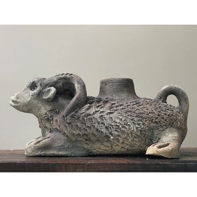 Vintage Mexican Outsider Wood Fired Ceramic Ram Sculptural Vessel For Sale - Image 9 of 9