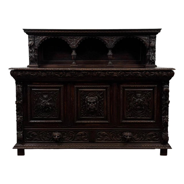 Antique 19th Century Victorian Carved Oak Sideboard For Sale