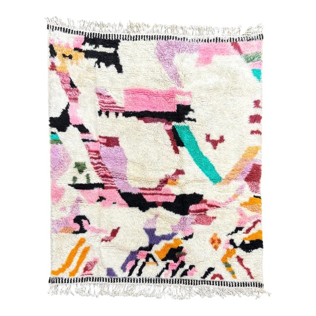 Contemporary Moroccan M’rirt Rug – Abstract Expressionist Wool Carpet For Sale