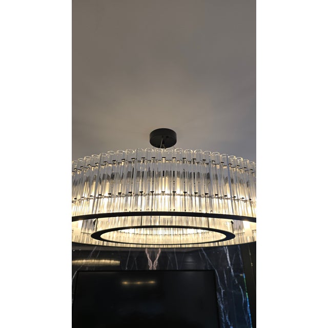 Black Modern Contemporary Glass Rod Chandelier Black Modern Ceiling Light Chandelier For Sale - Image 8 of 14